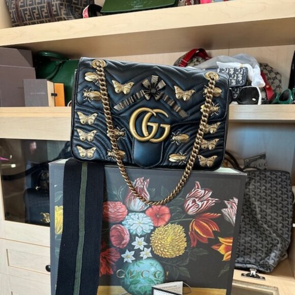 Gucci GG Marmont Medium Insect Black Matelassé Purse - Picture 5 of 13